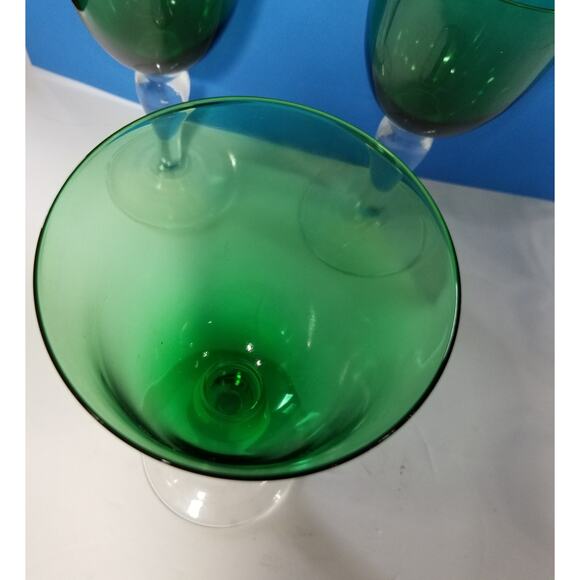 Three Art Land green glass goblets flared rim 7 3/4"  3.1476 - Picture 9 of 11